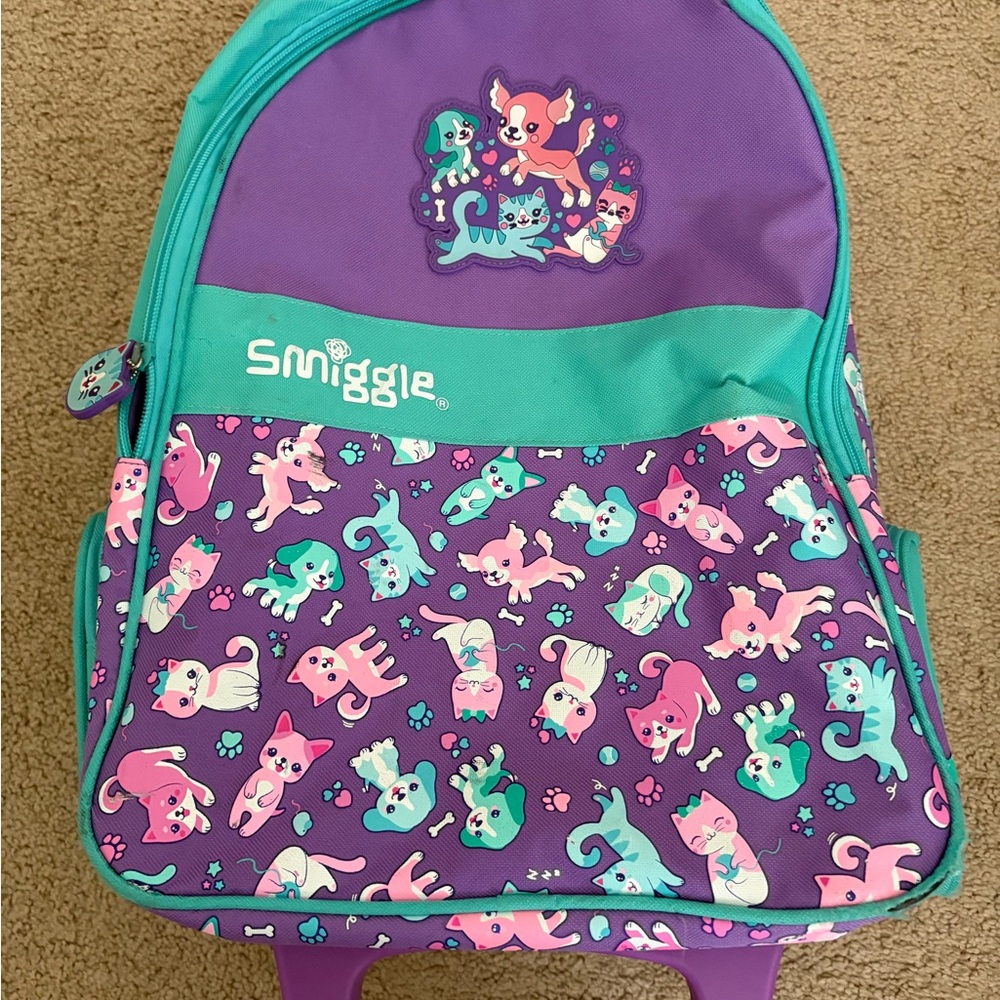 Purple and Green Patterned Roller Backpack travel bag/wheels/extendable handle